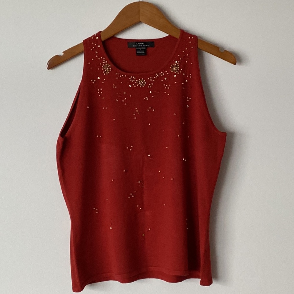 EUC LOGIC August Silk Sweater Tank With Beading / Large